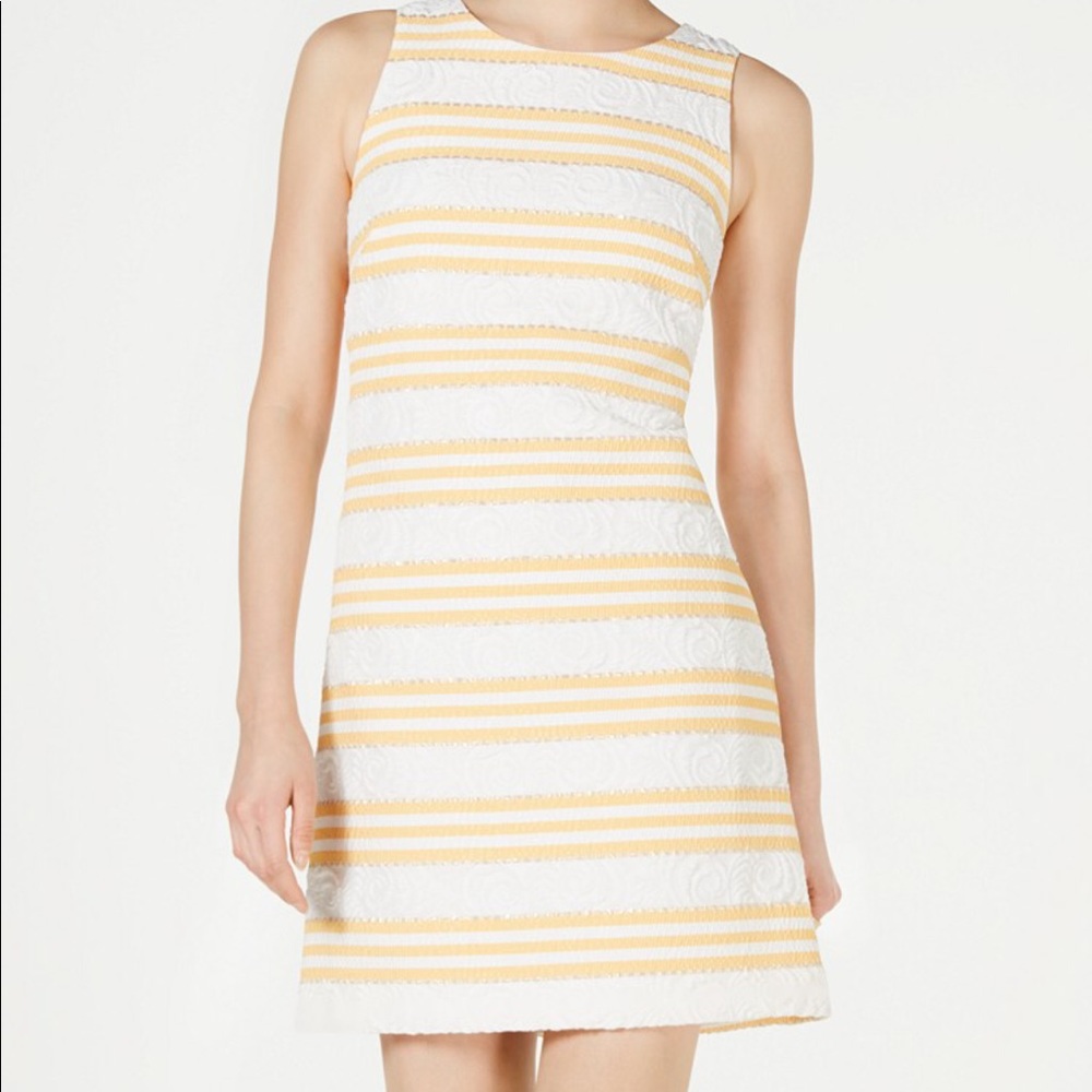 Vince Camuto Petite Metallic Stripe Brocade Dress
